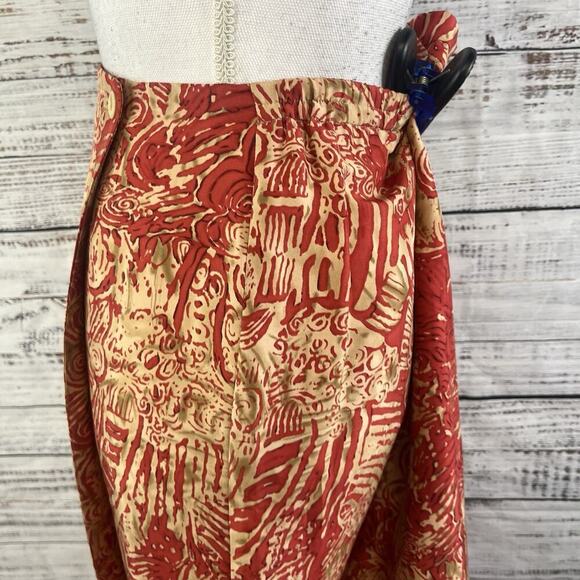 Nygard Collection Skirt size 8 Petite Dark Red Gold Silk Swirls Long Faux Wrap - Picture 8 of 11